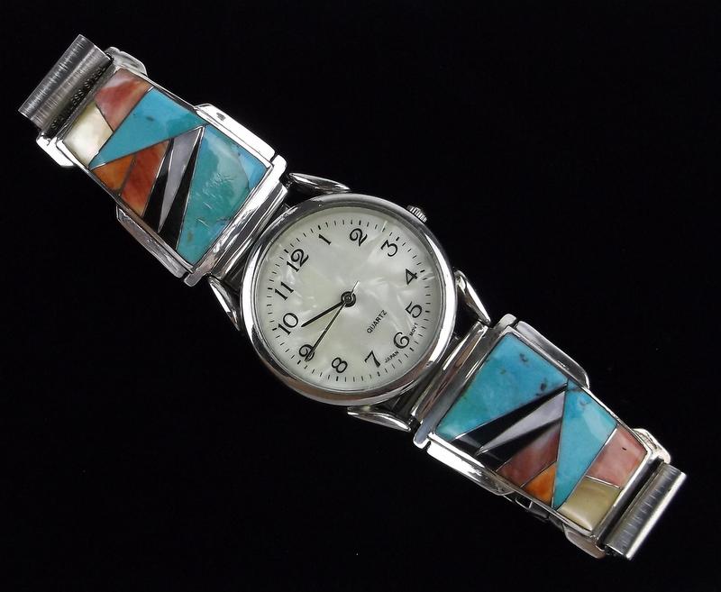 Stunning Navajo Sterling Silver Turquoise Inlay Watch (1 of 5)