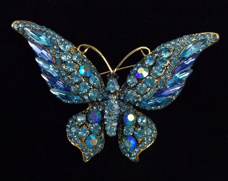 Big Mint Enameled Rhinestone Butterfly Brooch (1 of 2)