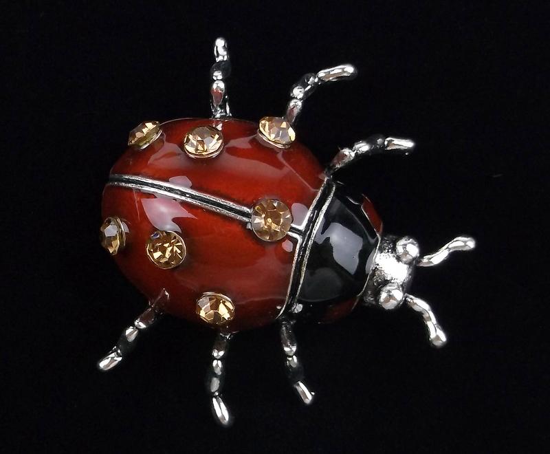 Big Mint Enameled Rhinestone Ladybug Brooch (1 of 2)