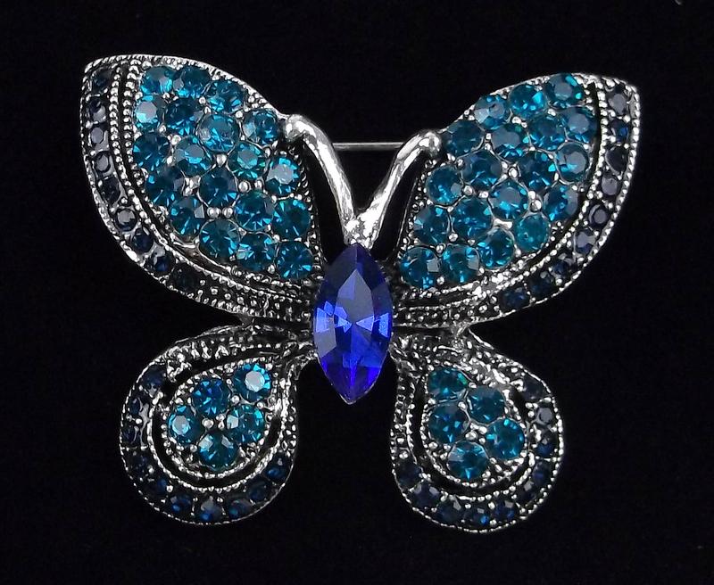 Mint Enameled Rhinestone Butterfly Brooch (1 of 2)