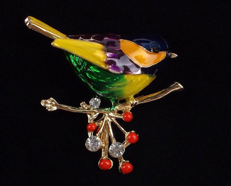 Mint Enameled Rhinestone Bird Brooch (1 of 2)