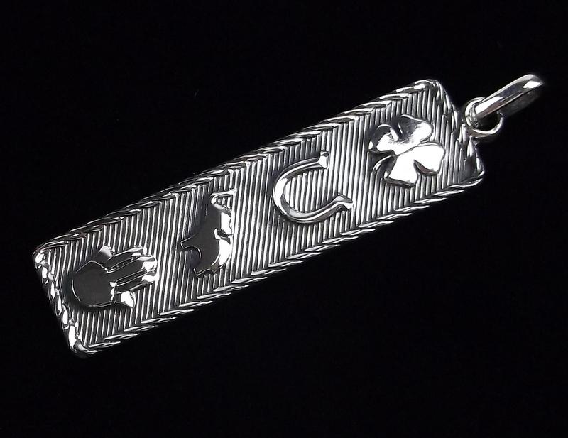 New Sterling Silver Shamrock Horseshoe Luck Pendant: Solid Sterling Silver Guaranteed, in Brand New Never Worn Condition.