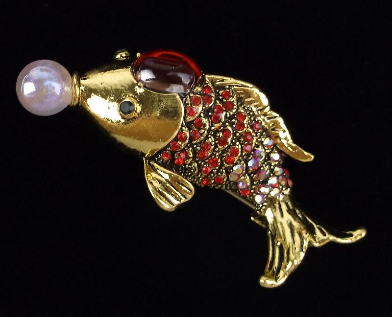 Mint Enameled Jelly Belly Rhinestone Koi Fish Brooch (1 of 2)