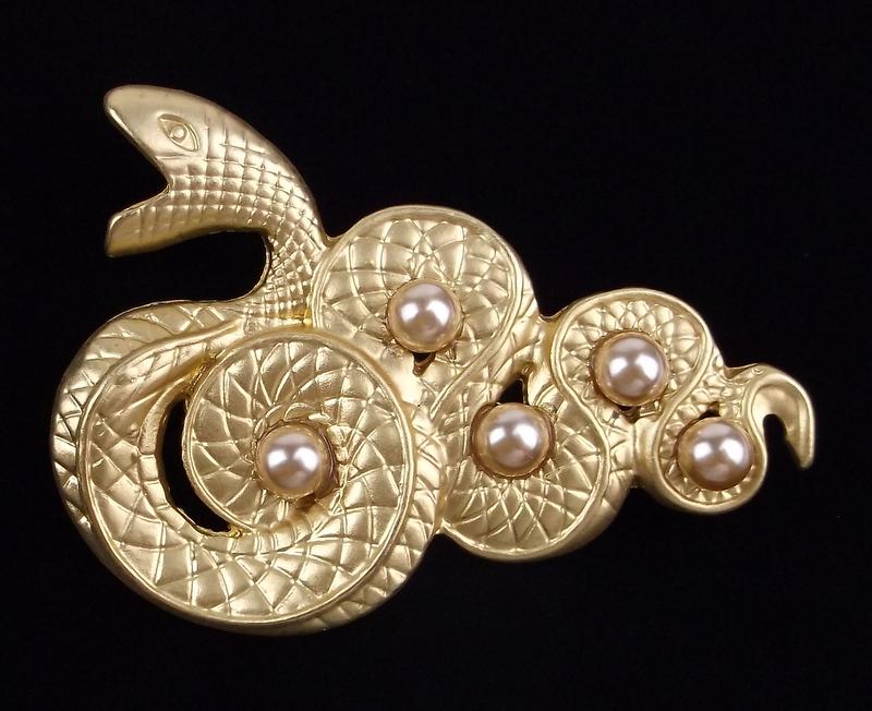 Mint Enameled Faux Pearl Snake Brooch: Mint Condition, In Like New Condition, Perfect