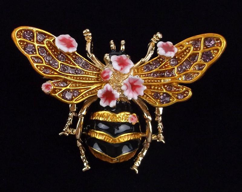 Big Mint Enameled Rhinestone Bee Insect Brooch (1 of 3)