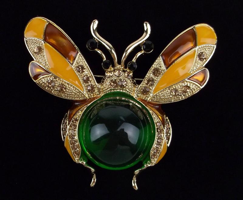 Big Mint Enameled Jelly Belly Rhinestone Bee Brooch (1 of 2)