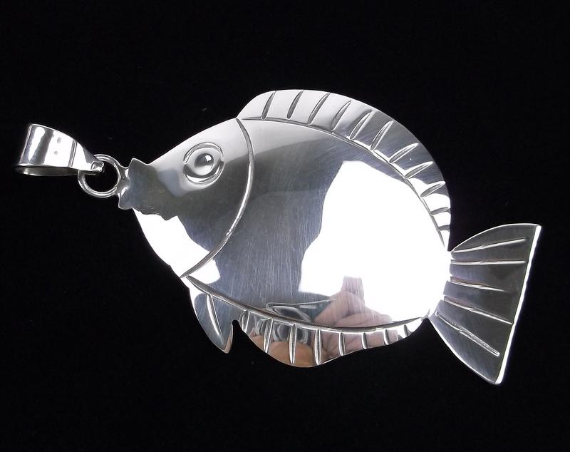 Mint Vintage Big Taxco Sterling Silver Fish Pendant (1 of 3)
