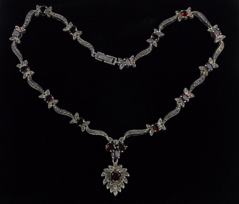 Mint Very Heavy Sterling Silver Garnet Necklace 18" (1 of 4)