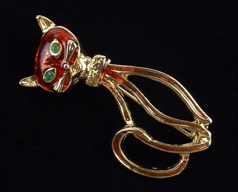 Mint Vintage Enameled Rhinestone Cat Brooch (1 of 2)