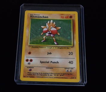 Vintage 1999 Pokemon Hitmonchan Rare Holo Card: A Vintage Pokemon Original Card in Top Loader and penny sleeve