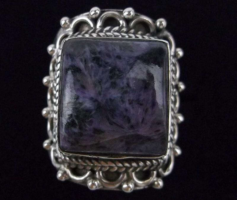 Big Mint Vint Taxco Sterling Silver Charoite Ring 8 (1 of 4)