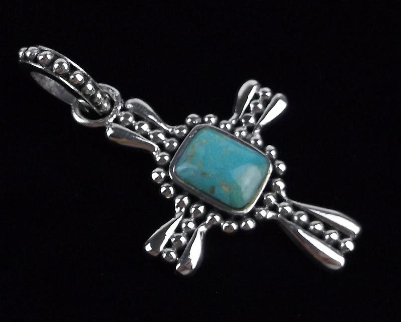 Mint Vint Heavy Sterling Silver Turquoise Cross Pendant (1 of 4)