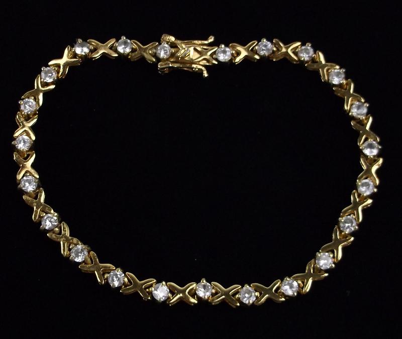 Stunn Vintage Gold Over Sterling Tennis Bracelet 7.75": Guaranteed Solid 925 Sterling Silver, in Excellent Condition