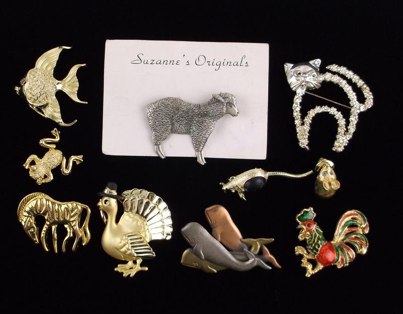 Gorgeous Vintage Animal Fish Mouse Cat Brooch Lot (1 of 3)