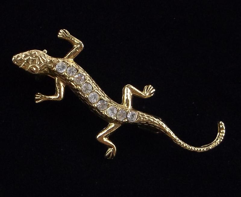 Mint Vintage Rhinestone Lizard Gecko Brooch (1 of 2)