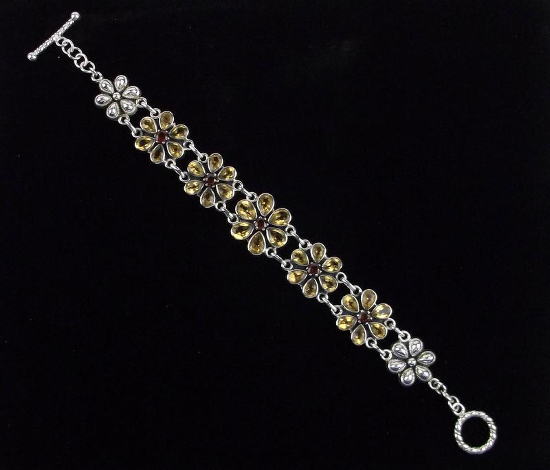 New Heavy Designer Sterling Citrine Garnet Bracelet 7.5" (1 of 5)