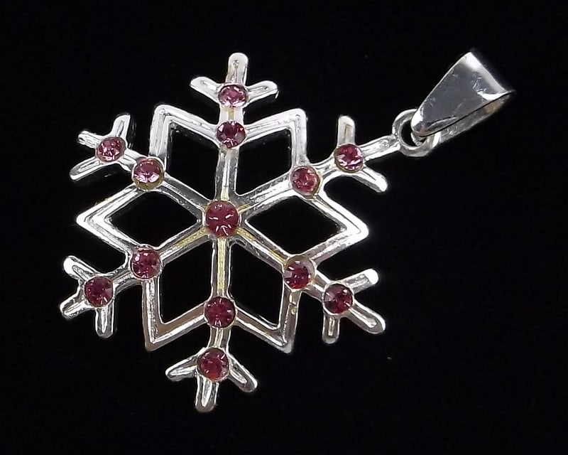 New Sterling Silver Pink Stone Snowflake Pendant (1 of 2)