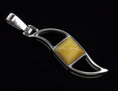 Mint Sterling Silver Genuine Healing Amber Pendant: Guaranteed Solid 925 Sterling Silver, in Excellent Condition