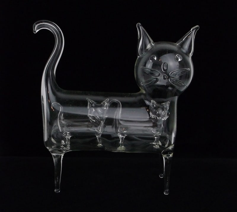 Mint Hand Blown Glass Kittens In Cat Sculpture: Mint Condition, In Like New Condition, Perfect