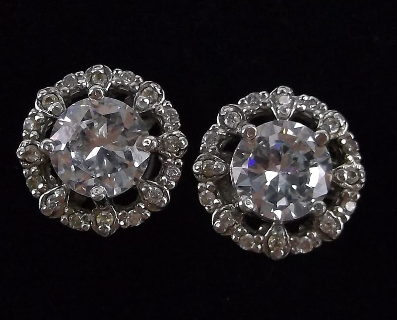 New Sterling Silver White Stone Stud Earrings (1 of 2)