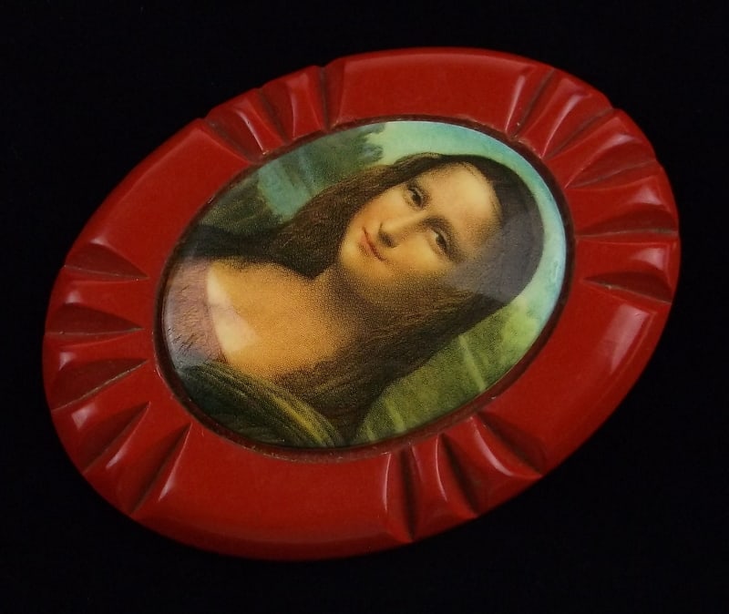 Mint Vintage 1950s Mona Lisa Bakelite Brooch: Mint Condition, In Like New Condition, Perfect