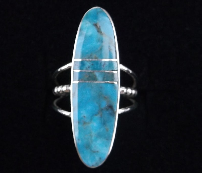 Navajo Harold Smith Sterling Silver Turquoise Ring 7 (1 of 2)