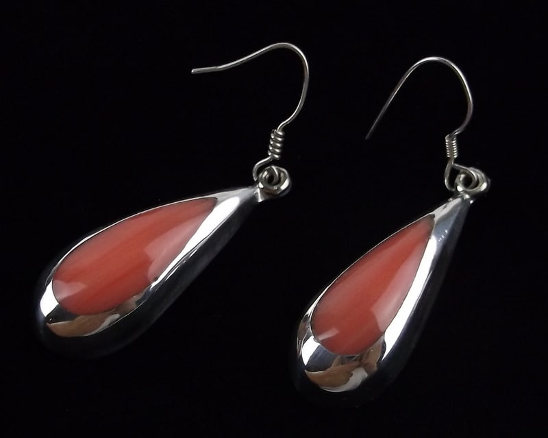 Mint Vintage Taxco Sterling Silver Pink Coral Earrings (1 of 3)