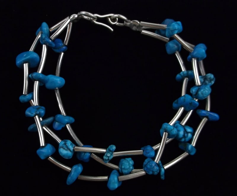 New Vint Taxco Sterling Turquoise 3 Row Bracelet 8" (1 of 4)