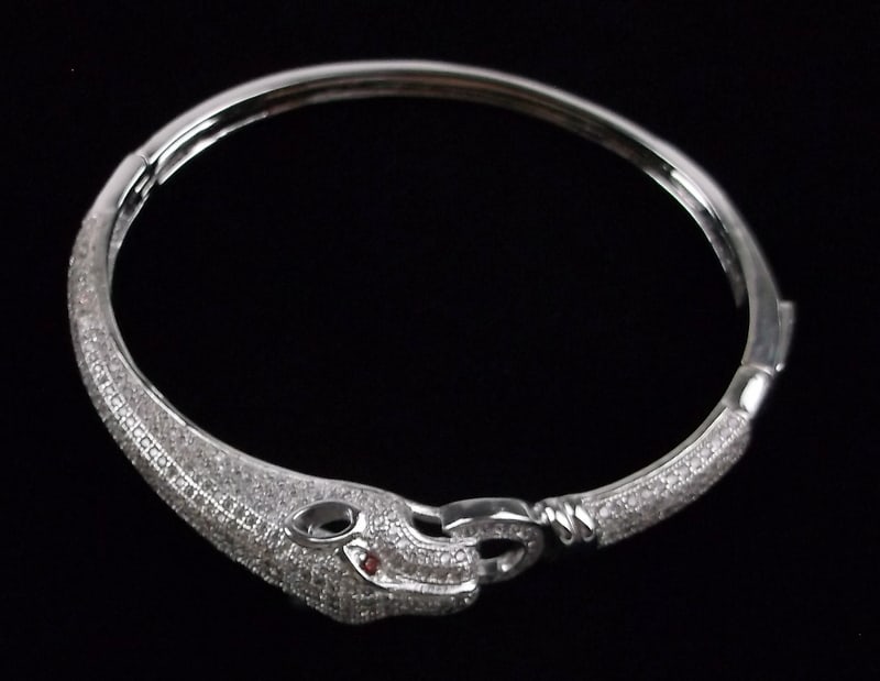 New Garnet Eye Crystal Leopard Designer Bracelet 6-7.5" (1 of 4)