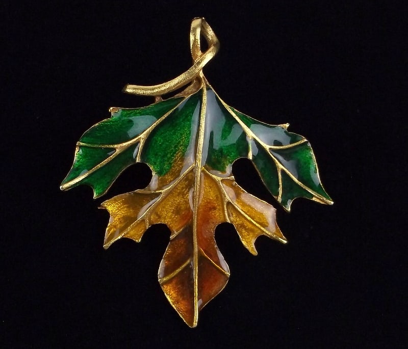 Mint Vintage 1960s Enameled Fall Leaf Brooch (1 of 3)