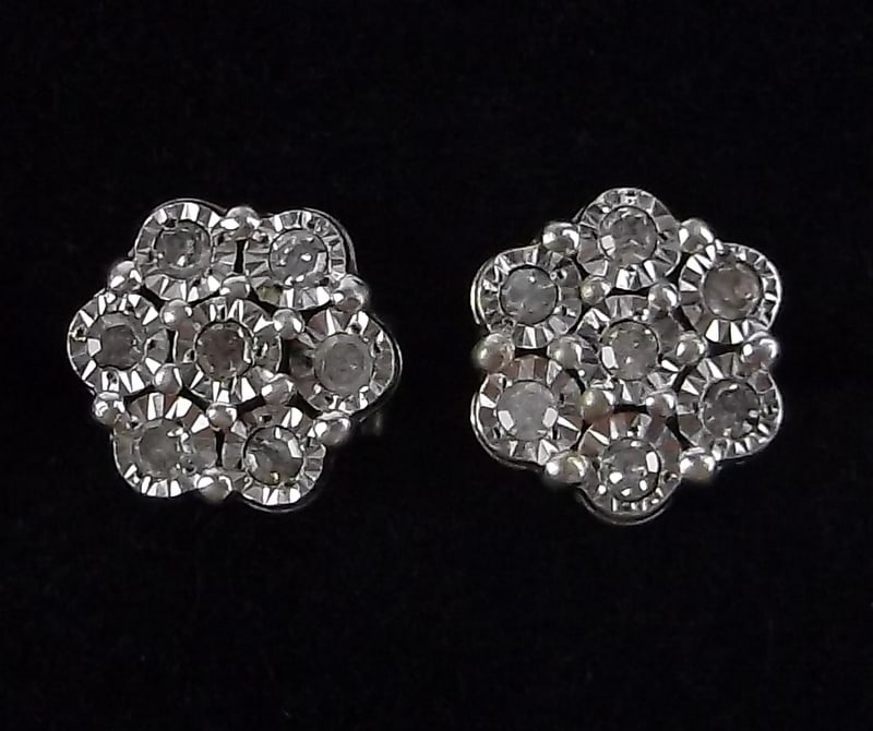 Mint Vintage Sterling Silver Diamond Stud Earrings (1 of 2)