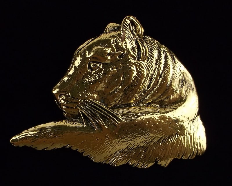 Mint Enameled Tiger Brooch (1 of 2)