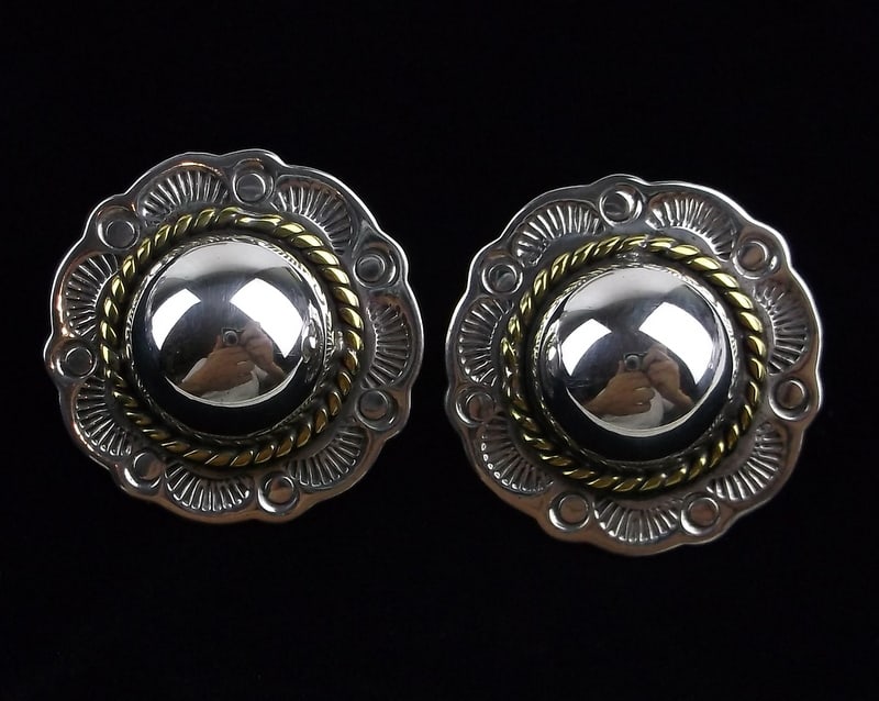 Mint Vintage Taxco Sterling Silver Concho Earrings (1 of 3)