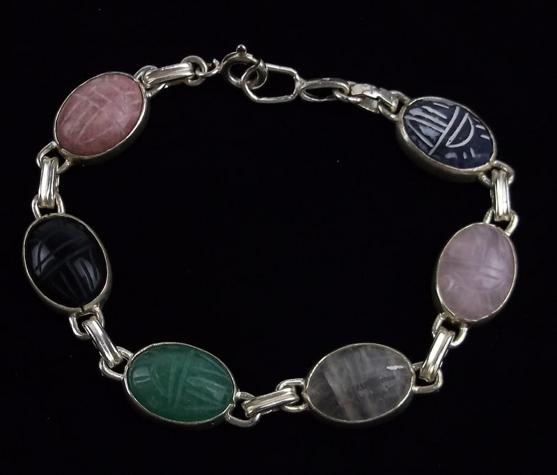 Stunning Vint Sterling Silver Gem Scarab Bracelet 7.25" (1 of 3)
