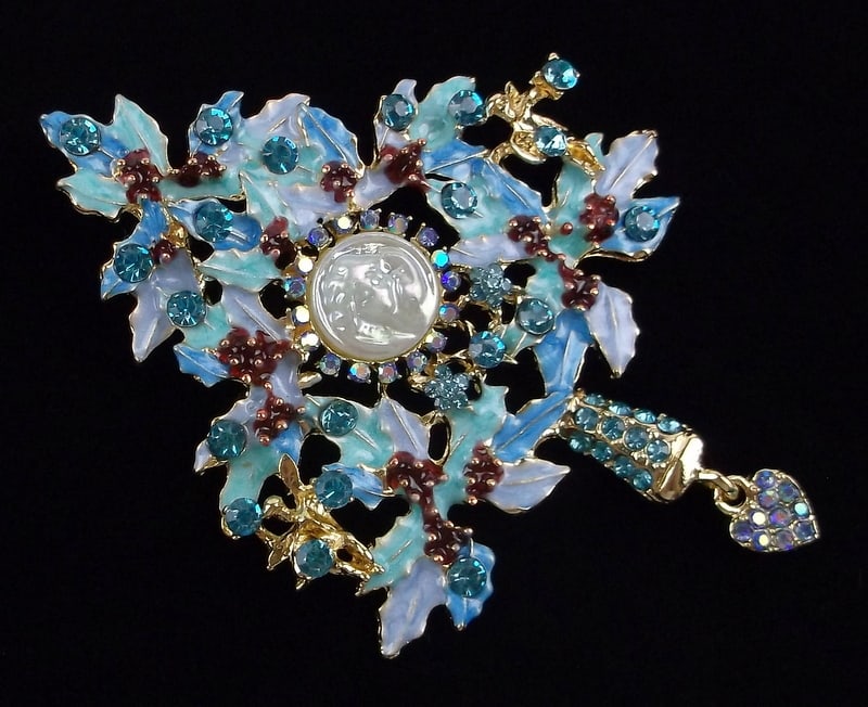 Big Mint Enameled Rhinestone Christmas Tree Brooch (1 of 2)