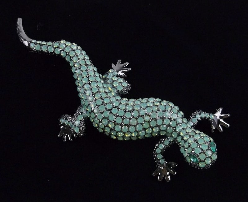 Big Mint Enameled Rhinestone Lizard Brooch (1 of 2)