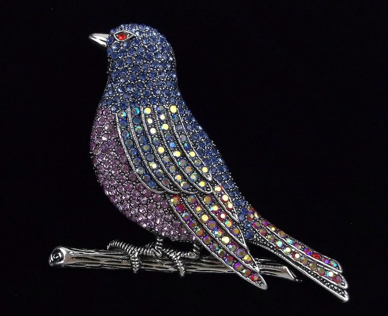 Big Mint Enameled Rhinestone Bird Brooch (1 of 2)
