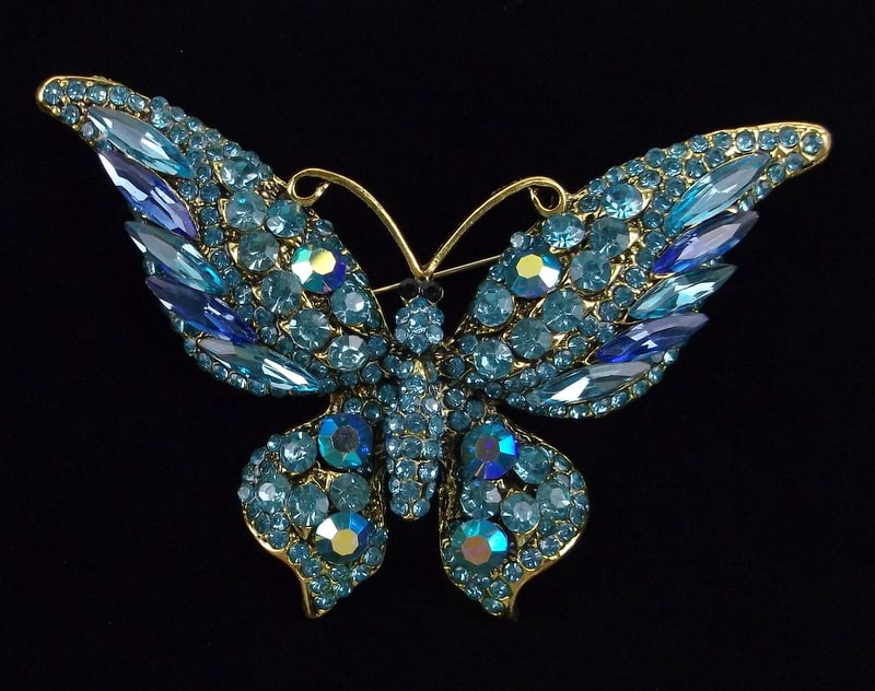 Big Mint Enameled Rhinestone Butterfly Brooch (1 of 2)