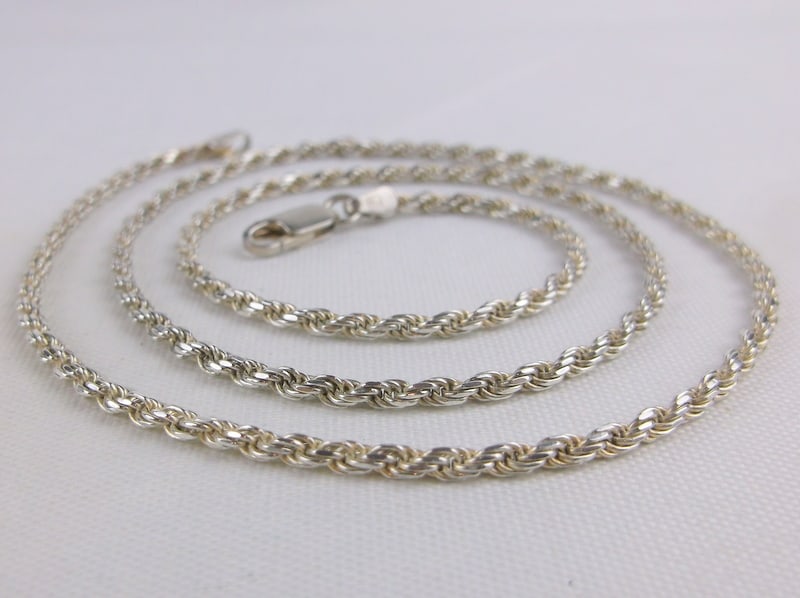 Stunning Vint Sterling Silver Rope Chain Necklace 20": Guaranteed Solid 925 Sterling Silver, in Excellent Condition