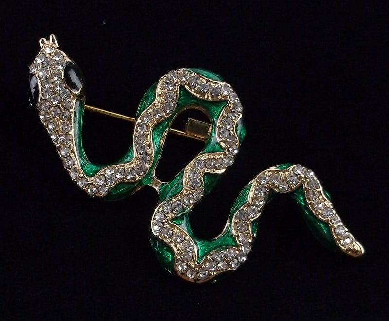 Mint Enameled Rhinestone Snake Brooch Halloween: Mint Condition, In Like New Condition, Perfect