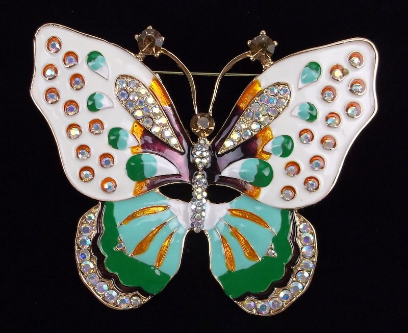 Big Mint Enameled Rhinestone Butterfly Brooch (1 of 2)