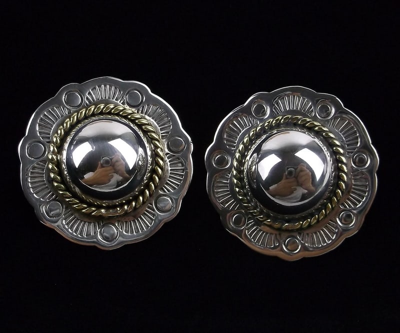 Mint Vintage Heavy Taxco Sterling Silver Concho Earrings (1 of 3)