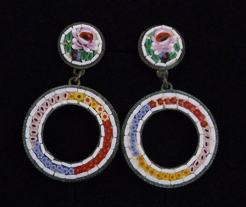 Gorgeous Vintage 1940s Italian Mosaic Drop Earrings: beautiful Condition