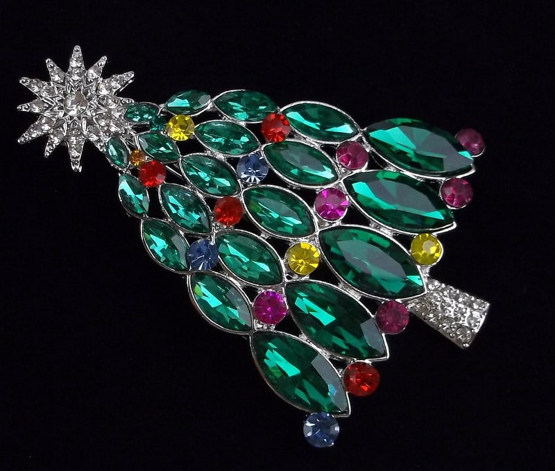 Big Mint Enameled Rhinestone Christmas Tree Brooch (1 of 2)