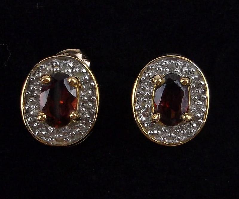 New Vint Gold Over Sterling Diamond Garnet Earrings (1 of 2)