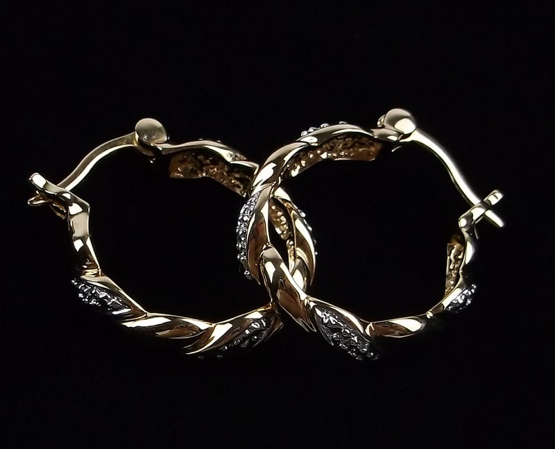 New Gold Over Sterling Diamond Hoop Earrings (1 of 2)
