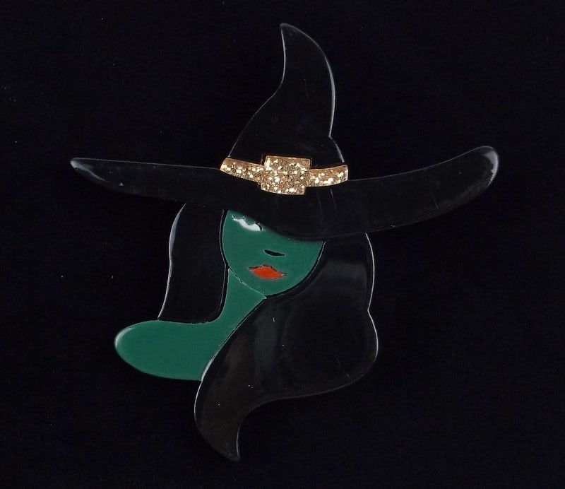 Mint Lucite Wicket Witch Brooch 3D Envy Green: Mint Condition, In Like New Condition, Perfect