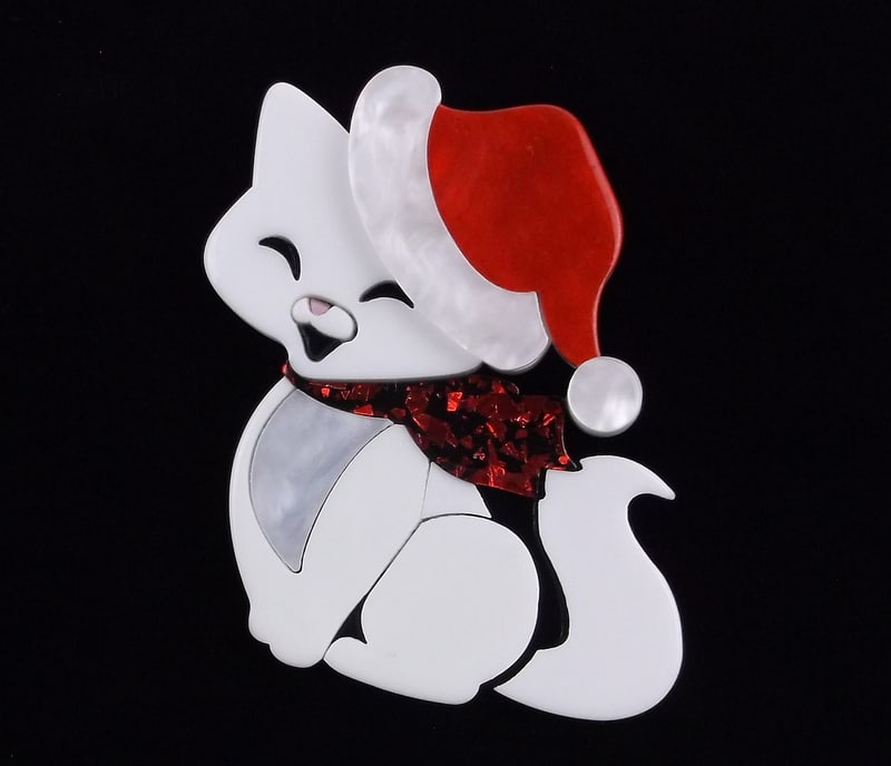 Mint Big Lucite Christmas Cat Brooch 3D (1 of 2)