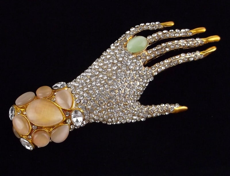 Big Mint Enameled Jelly Belly Rhinestone Hand Brooch (1 of 2)