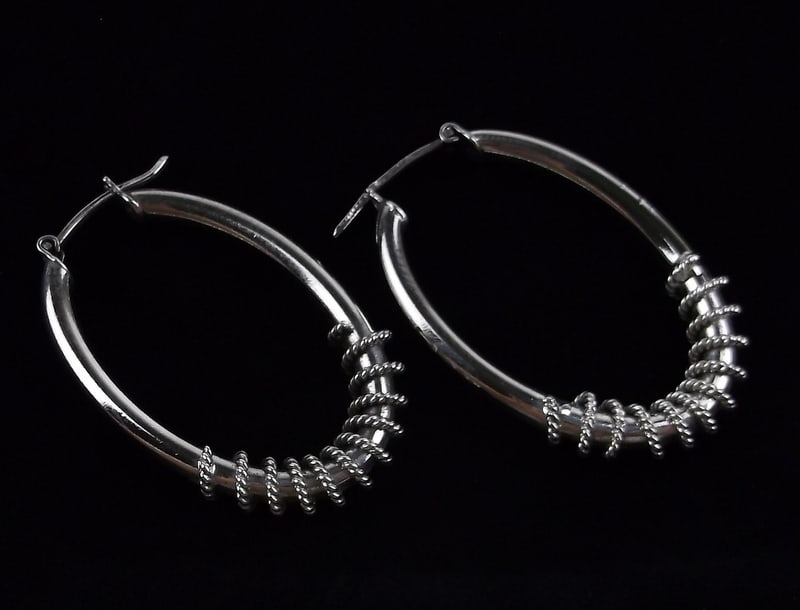 Stunning Vint Heavy Sterling Silver Hoop Earrings (1 of 3)